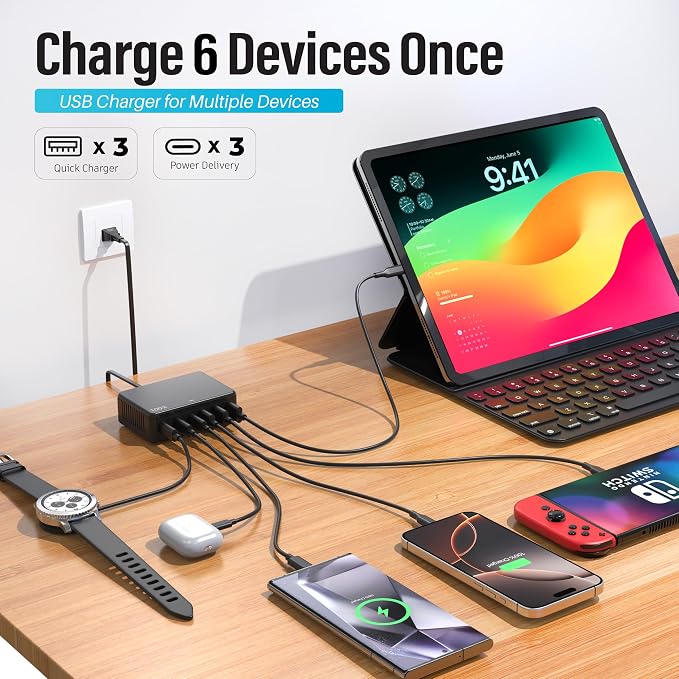 TT&C 100W USB-C Fast Charger, GaN III 6 Port PD+QC Multiport Charging Station - Image 7