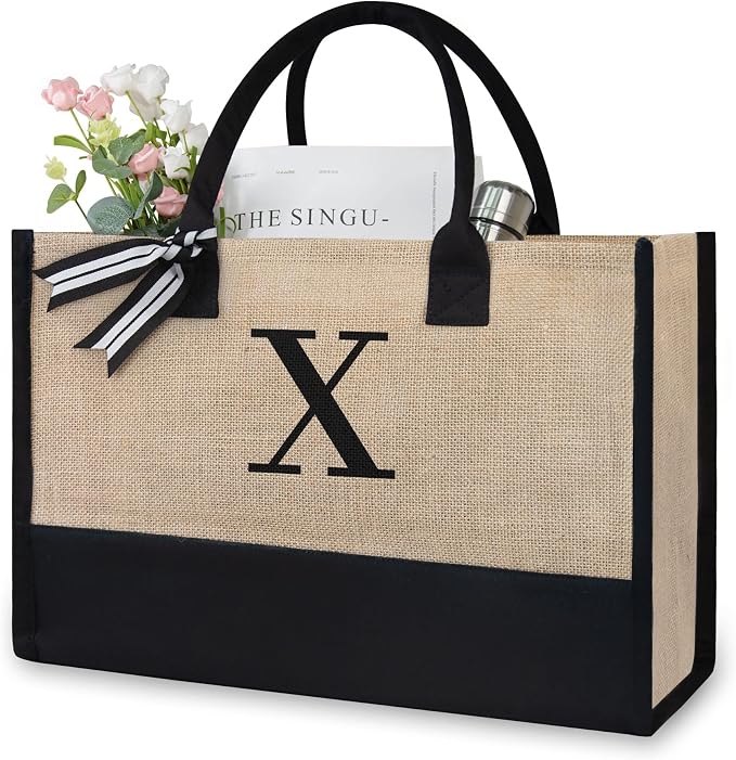 TOPDesign Initial Jute/Canvas Tote Bag, Personalized Present Bag, Suitable by TOPDesign