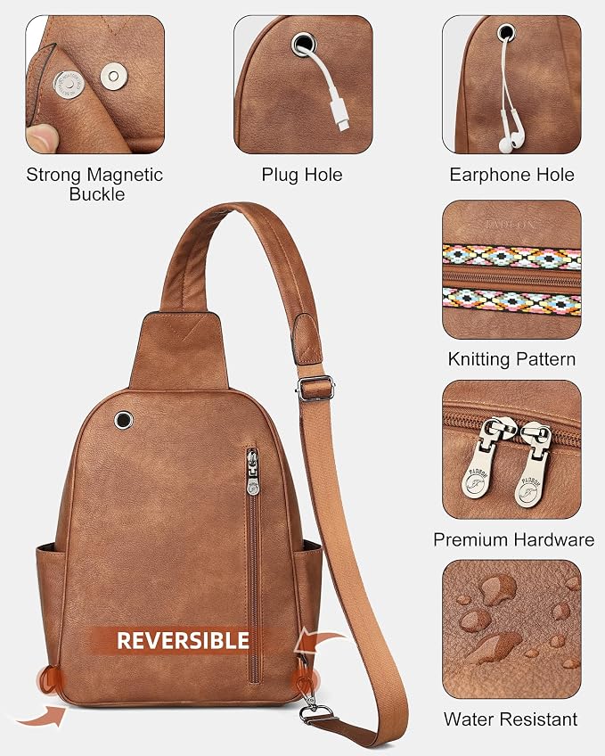 FADEON Large Sling Bag for Women, Leather Crossbody Purse Designer Anti Theft - Image 7