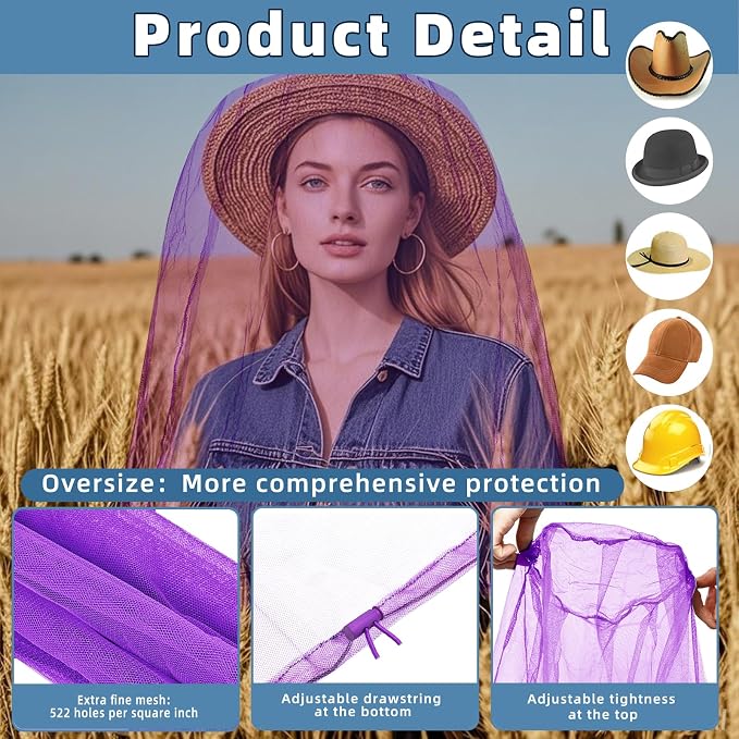 Oversized Mosquito Net 42 x 25 Inches Ultra Large Mosquito Head Net Face Neck - Image 3