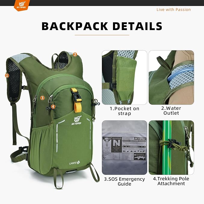 SKYSPER Small Hiking Backpack - 15L Travel Daypack Lightweight Bag Water - Image 5