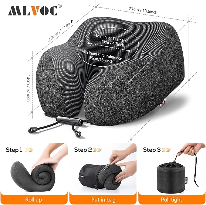 MLVOC Travel Pillow 100% Pure Memory Foam Neck Pillow, Comfortable & Breathable - Image 7