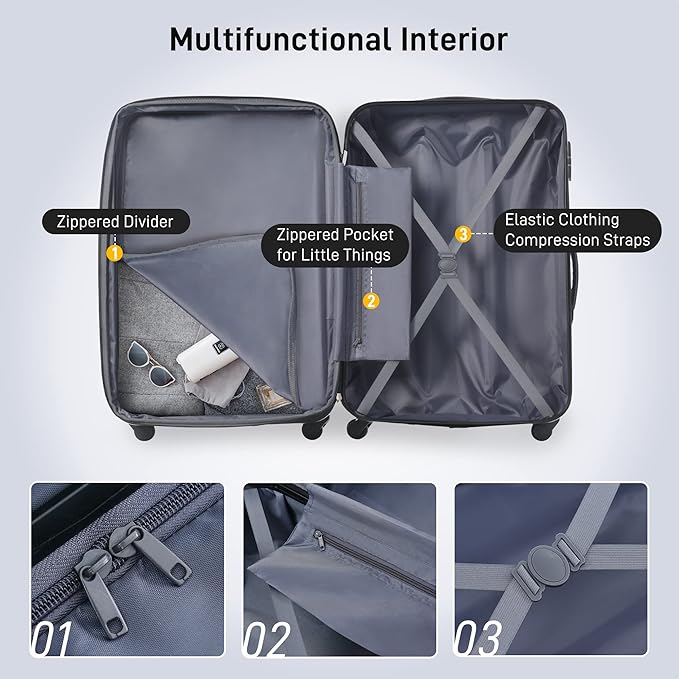 Merax Luggage Sets of 3 Piece Carry on Suitcase Airline Approved, Hard Case - Image 6