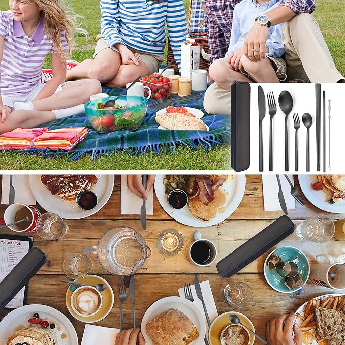 AARAINBOW 6 Pieces Stainless Steel Flatware Set Portable Reusable Cutlery Set - Image 6