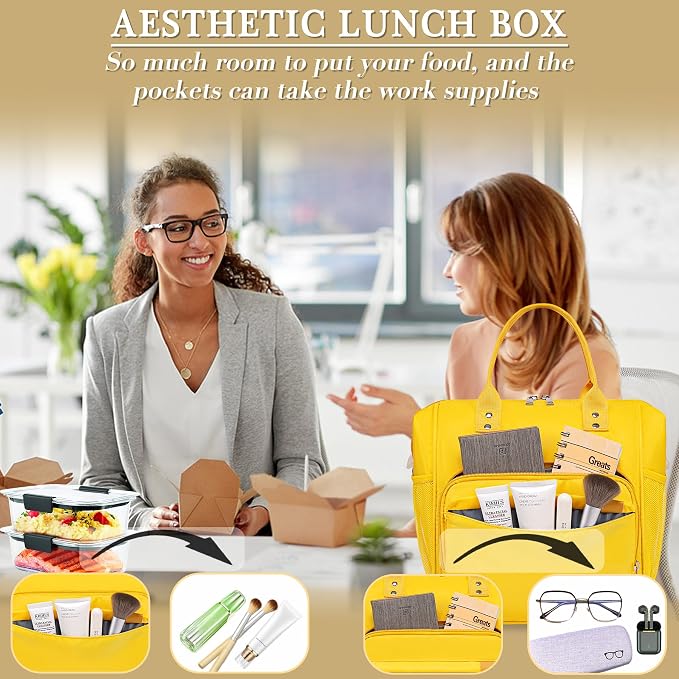 TuErCao Yellow Lunch Box for Women Insulated Lunch Bag for Young Ladies Lunch - Image 2