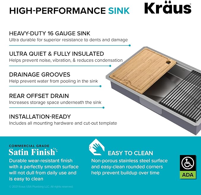 KRAUS Kore ADA Workstation 32-inch Undermount 16 Gauge Stainless Steel Kitchen - Image 7