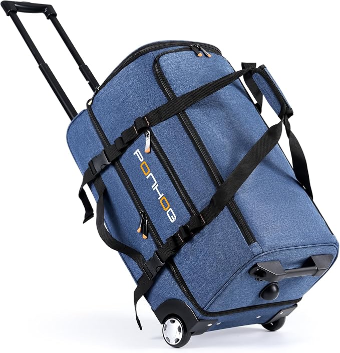 Rolling Duffle Bag with Wheels, Large Travel Duffel Bag with Shoe Compartment by Ponhog