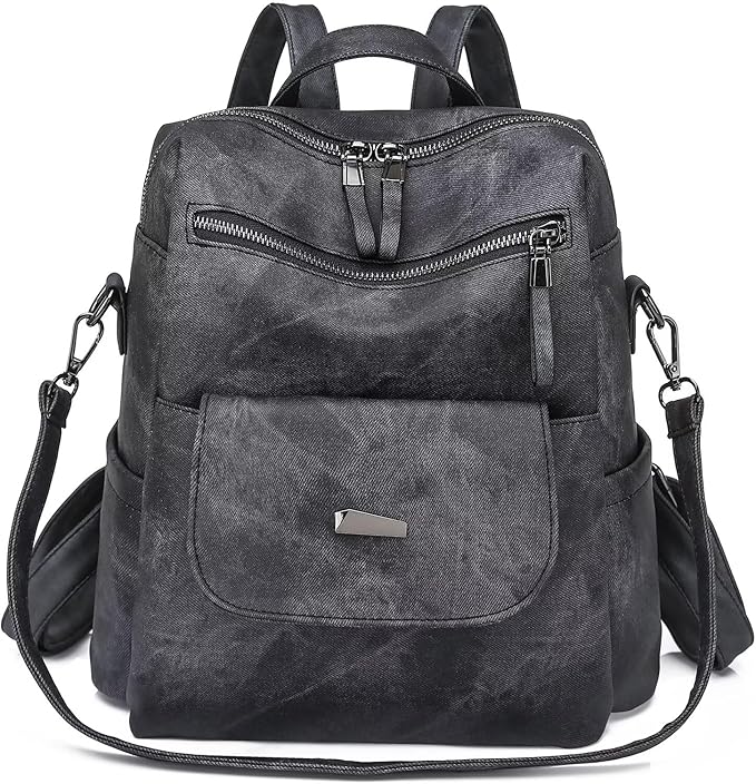PU Leather Backpack Purse for Women Fashion Multipurpose Design Handbag Ladies by WYFJNX