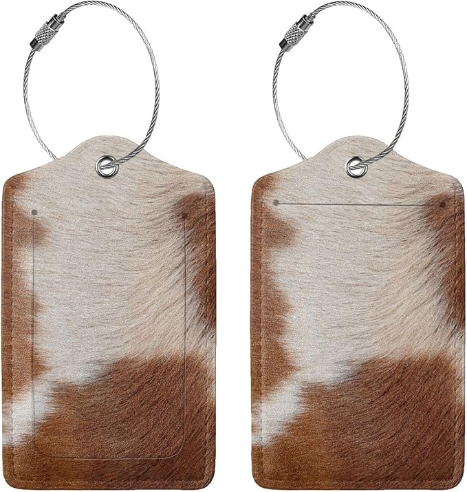 2 Pcs Funny Brown Cowhide Pattern Luggage Tag by Xovweinp