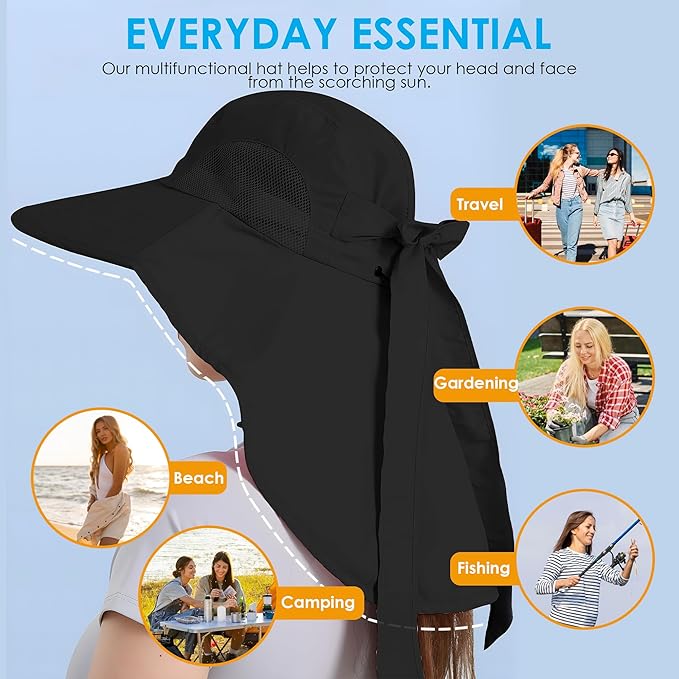 Womens Sun Hat UV Protection, Foldable Waterproof Wide Brim Bucket Hats - Image 4