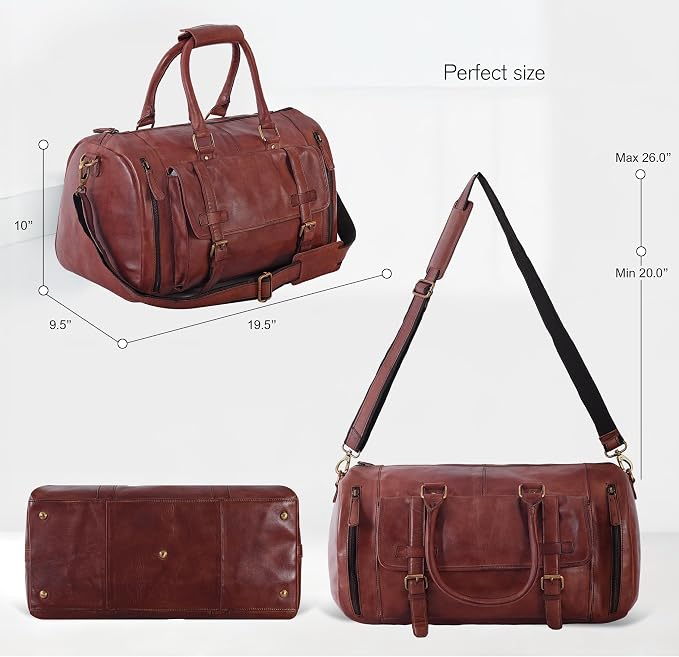 Genuine Leather Duffle Bag for Men | Vintage Weekender Travel Bag | Overnight - Image 4