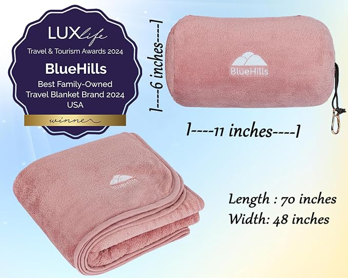 BlueHills Travel Blanket Pillow Rolled Premium Soft Plush Airplane Throw - Image 3