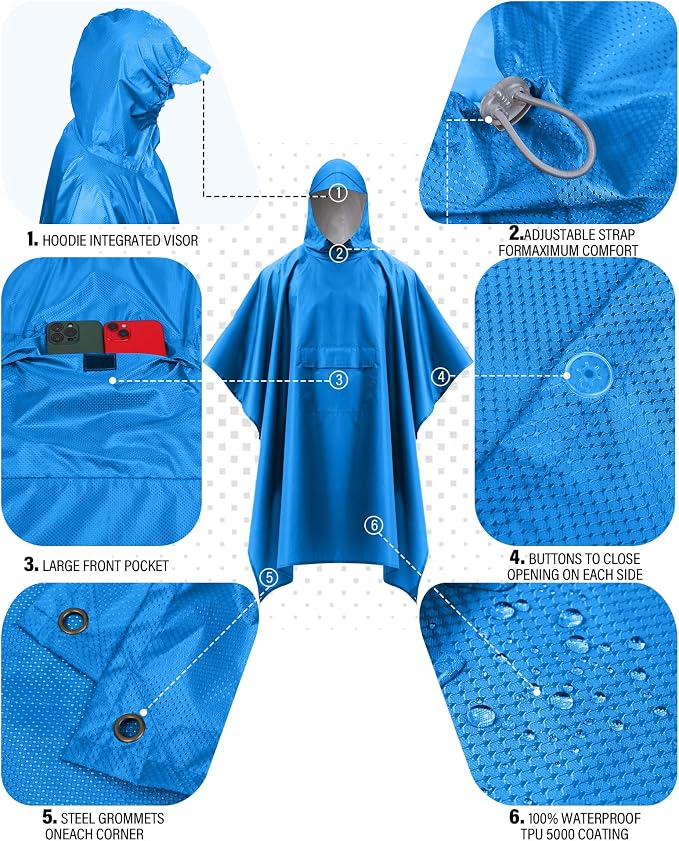 iCreek Hooded Rain Poncho with Pocket Waterproof Lightweight Unisex Raincoat - Image 5