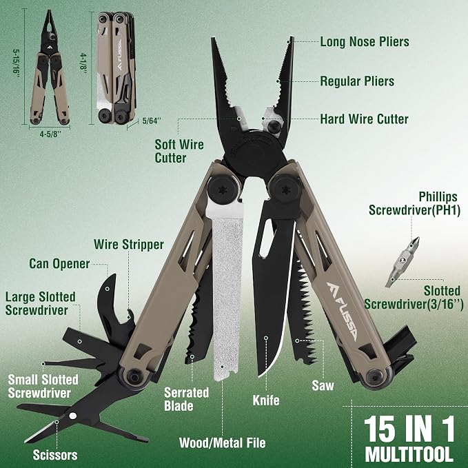 FLISSA Multitool, 15-in-1 Multi Tool Pocket Knife - Image 3