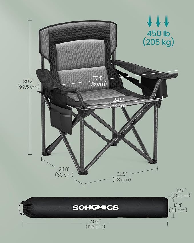 SONGMICS Oversized Lumbar Support Camping Chair, Heavy-Duty Outdoor Folding - Image 2