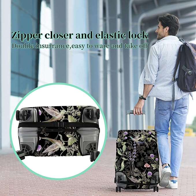 Suitcase Protector Plus 1 Luggage Tag, Wild Flowers Hummingbird Travel Suitcase - Image 5