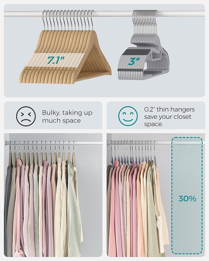 SONGMICS 30 Pack Coat Hangers, Heavy-Duty Plastic Suit Hangers, S-Shaped Opening - Image 5