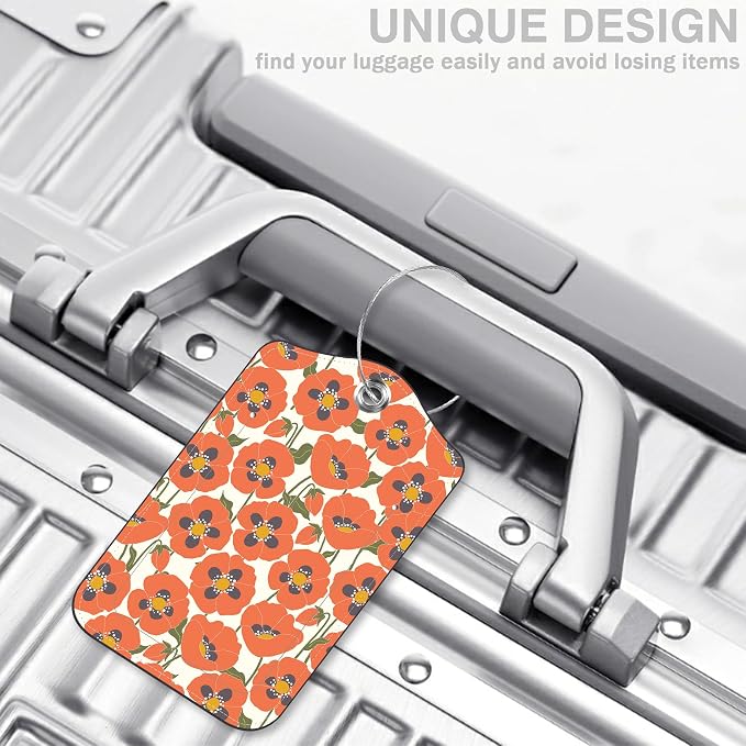 2 Pack Luggage Tags for Suitcases Orange Flowers Leather Luggage Tags Privacy - Image 5