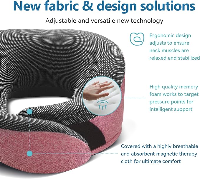 Pink Airplane Travel Pillow Set, 100% Pure Memory Foam Neck Pillow, Updated - Image 5