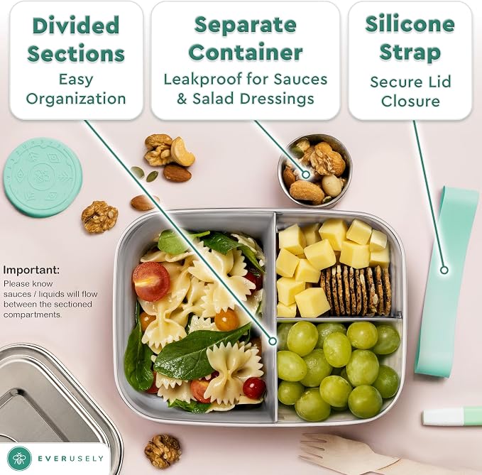 Everusely - Bento Box - Green, 47oz / 1.4 L - Stainless Steel Lunch Box - 3 - Image 4