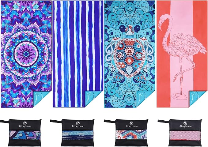 4 Pack Microfiber Oversized Lightweight Beach Towel 71"x32" Extra Thin Large by Qinqinamu