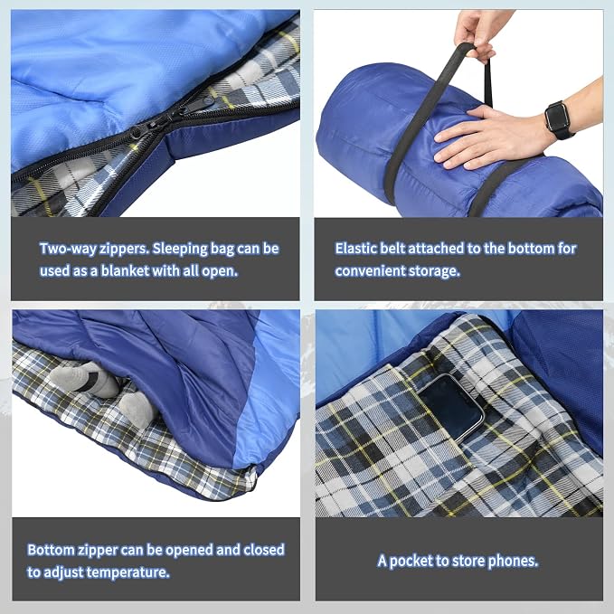 GEERTOP Flannel Sleeping Bag for Adults XXL 4 Season, 0 Degree Sleeping Bag for - Image 5