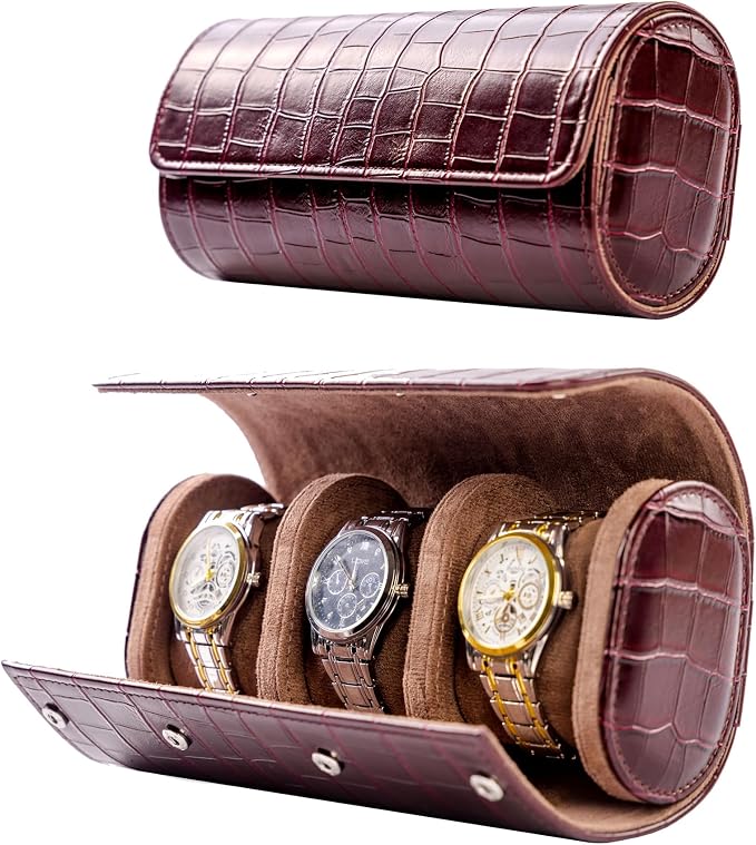 MR.OKAY 3 Watch Travel Case-Classic Leather Watch Case by MR.OKAY
