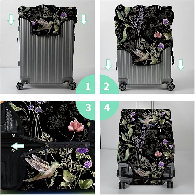 Suitcase Protector Plus 1 Luggage Tag, Wild Flowers Hummingbird Travel Suitcase - Image 7