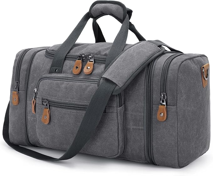 Gonex Canvas Duffle Bag for Travel 50L Expandable Duffel Weekend Overnight Bag by Gonex