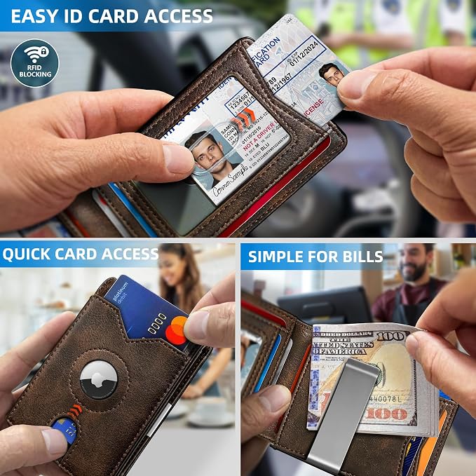 Airtag Wallet for Men, with Money Clip 11 Cards Slim Front Pocket Leather RFID - Image 4