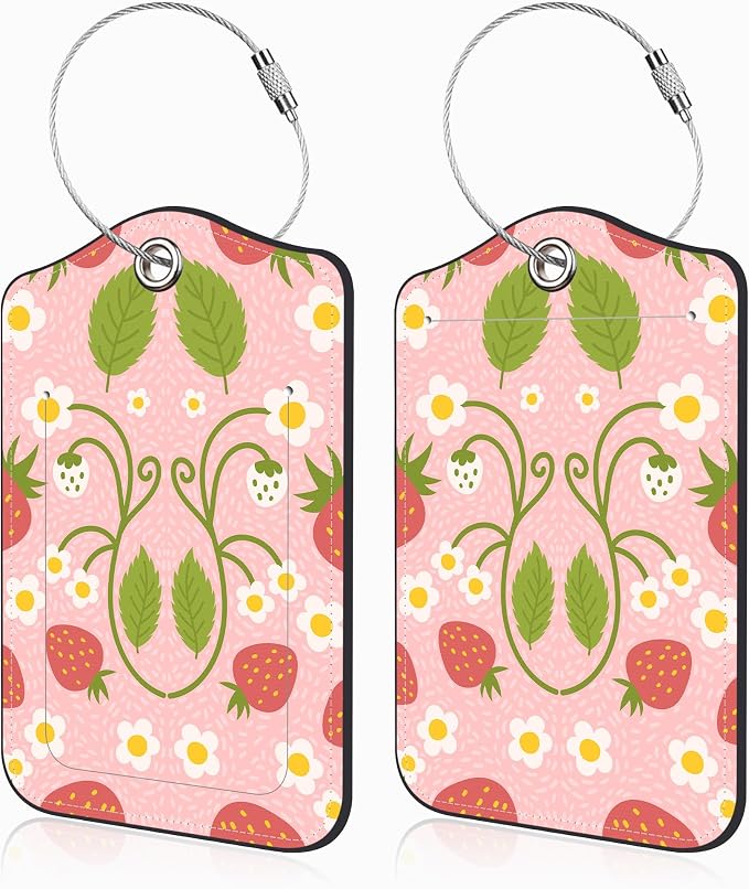 2 Pack Luggage Tags for Suitcases Strawberry and Flowers Leather Luggage Tags by Unknown