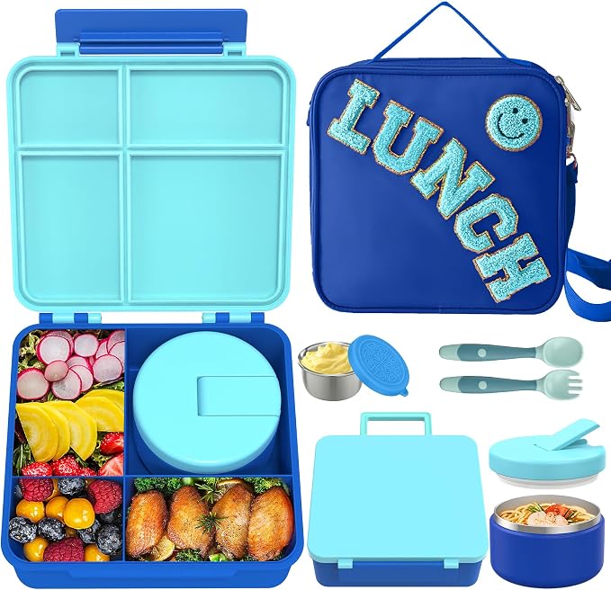 Kids Bento Lunch Box with 8oz Soup Thermo, Kids Leakproof Lunch Food Containers by Aimsnk