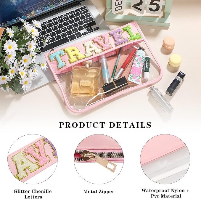 DYSHAYEN Chenille Letter Clear Zipper Pouch - Image 3