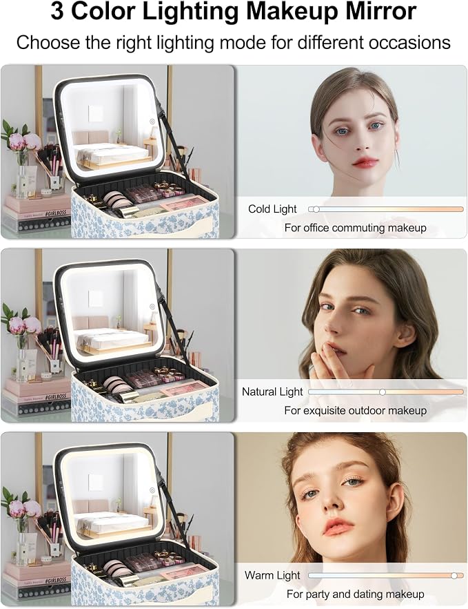 Chomeiu Makeup Bag with LED Mirror, Cute Cosmetic Bags Birthday Gifts - Image 4
