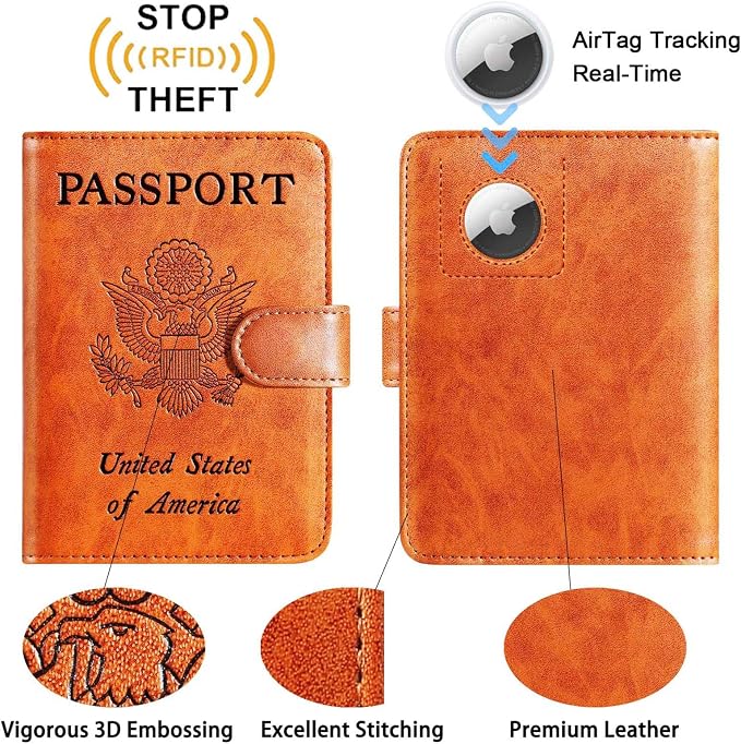 Airtag Passport Holder Cover Wallet RFID Blocking Leather Case Travel - Image 2