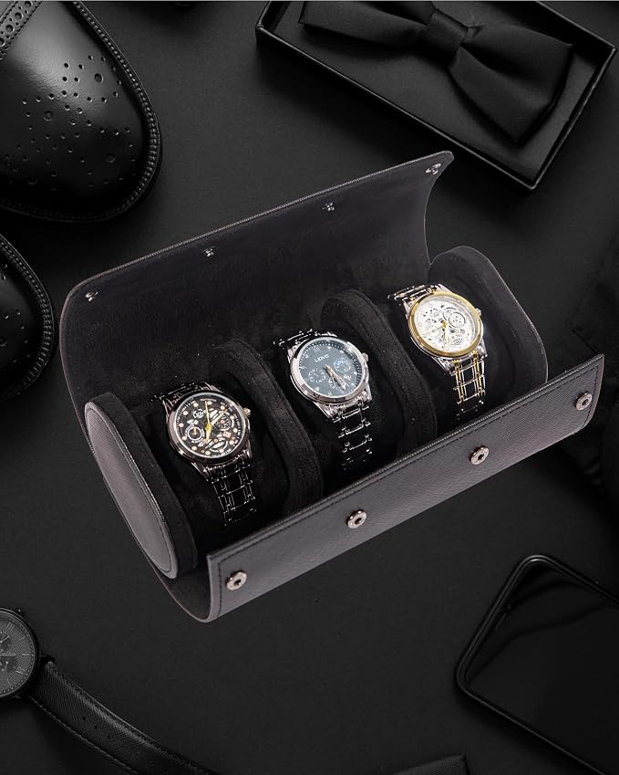 MR.OKAY 3 Watch Travel Case- Classic Leather Watch Case - Image 5