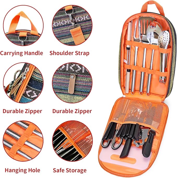 Portable Camping Kitchen Utensil Set-27 Piece Cookware Kit, Stainless Steel - Image 2