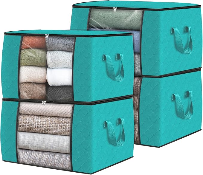 Fab totes 4 Pack Clothes Storage, Foldable Thick Fabric Blanket Storage Bags by Fabtotes