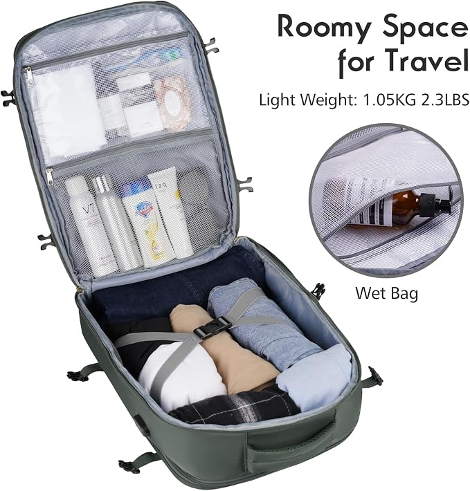 MOMUVO Large Travel Backpack Women, Flight Approved Carry On Backpack, Water - Image 3