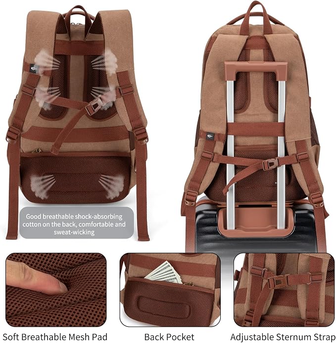 Tzowla Vintage Canvas Laptop Backpack - Image 5