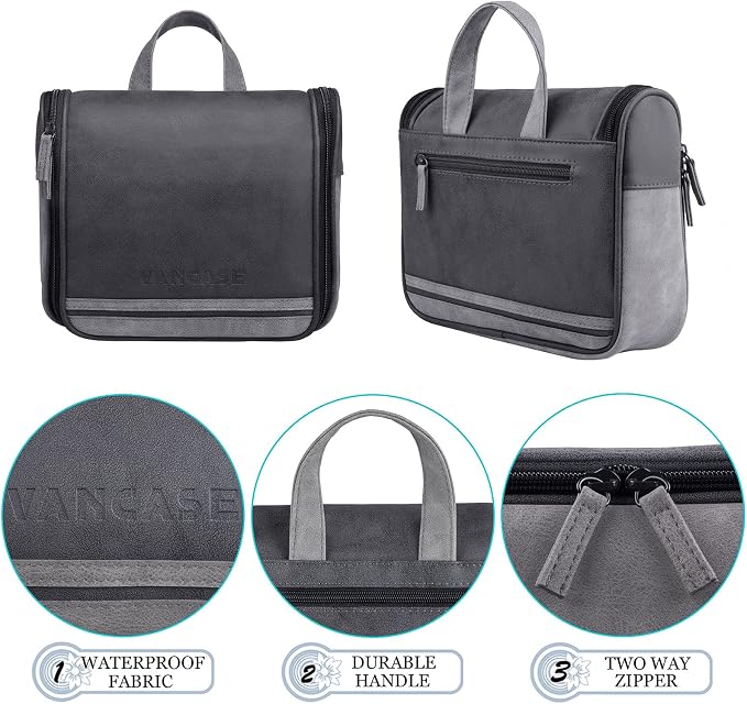 Hanging Toiletry Bag for Men VANCASE Vintage Leather Shaving Dopp Kit Medium - Image 5
