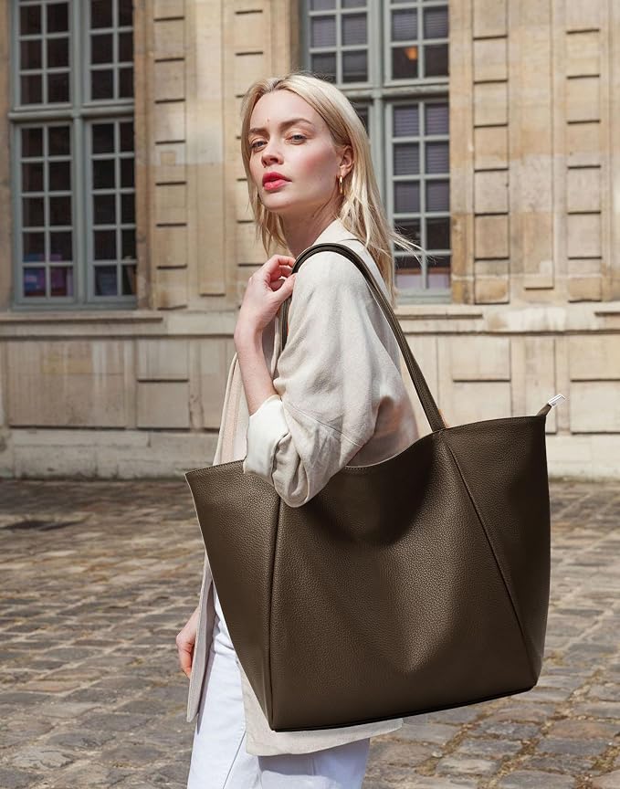 KALIDI Large Tote Bag Vegan Leather Casual Zipper Work Bag Weekender Hobo - Image 3