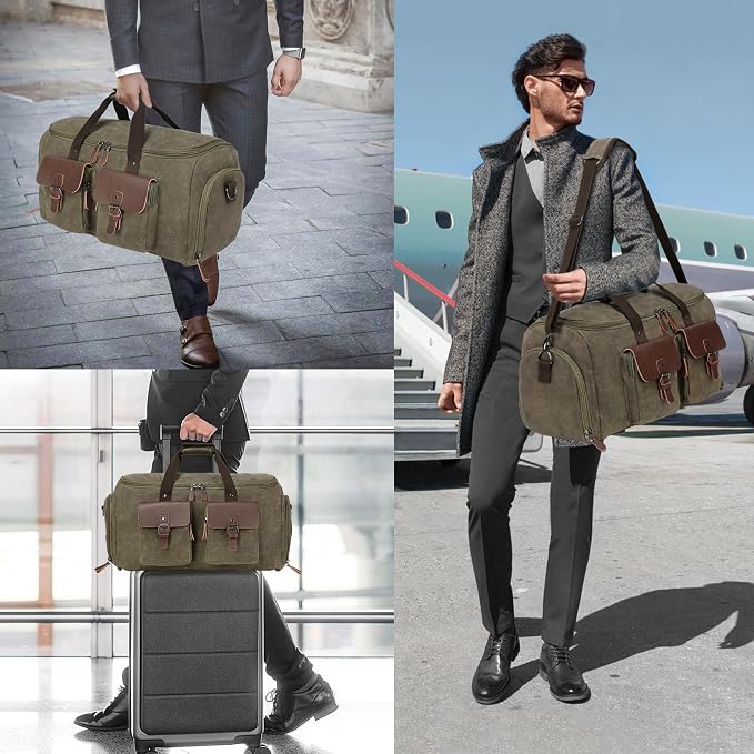 Waxed Canvas Garment Bags for Travel, Convertible Carry On Garment Duffel Bag - Image 9