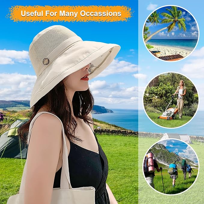 Women Wide Brim Sun Hats Metal Wired Edge Summer UV Protection Beach Fishing Hat - Image 7