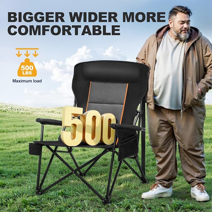LET'S CAMP Oversized Camping Chairs 29.52" High Back Heavy Duty Lawn Chair - Image 3