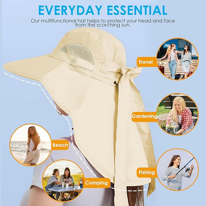 Womens Sun Hat UV Protection, Foldable Waterproof Wide Brim Bucket Hats - Image 4