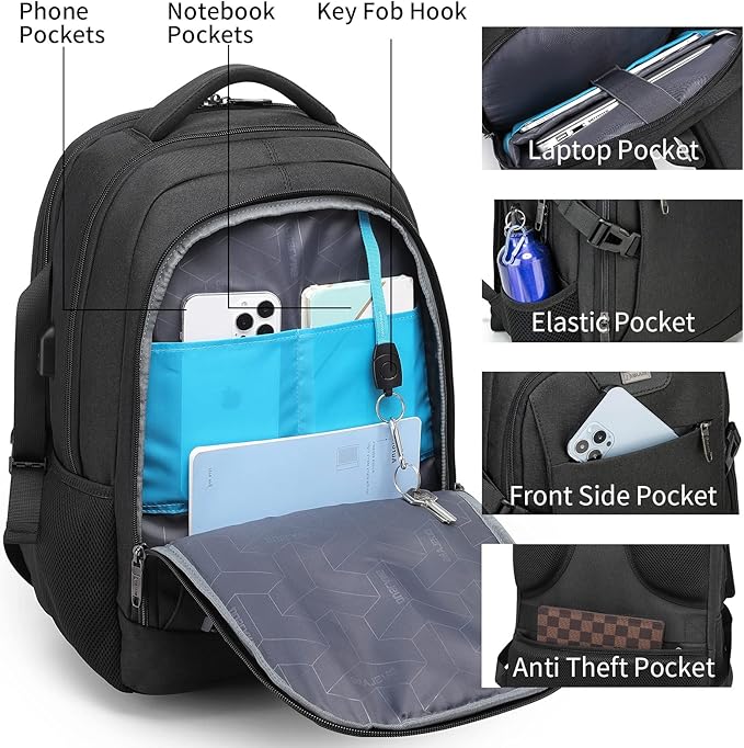 DUSLANG Anti-Theft Laptop Backpack, 15.6-14-13 Inch Laptop Sleeve, USB Charging - Image 4