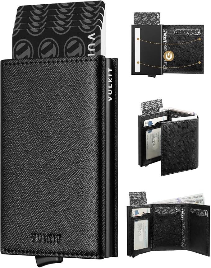 VULKIT Pop up Card Wallet Minimalist Cash Wallets RFID Blocking Leather Smart by VULKIT