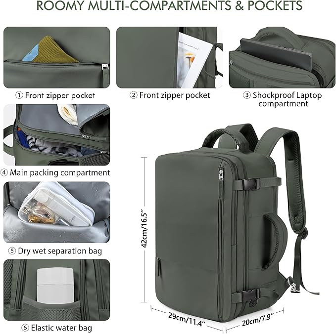 Beraliy Travel Backpack for Men Women, Carry On Backpack, 16 Inch Laptop - Image 6