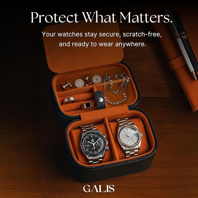 Galis Luxury Watch Case for Men High End Portable 2-Slot Watch Holder and Watch - Image 3